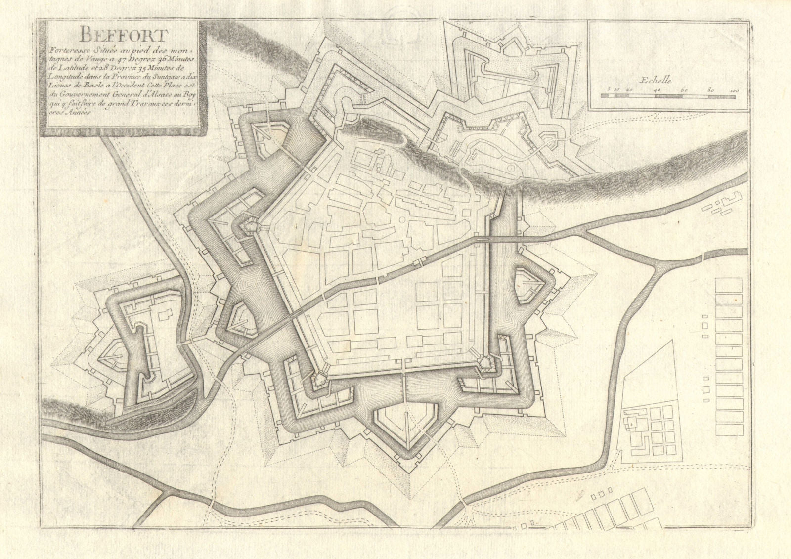 'Beffort'. Belfort. Fortified town/city plan. France. DE FER 1705 old map